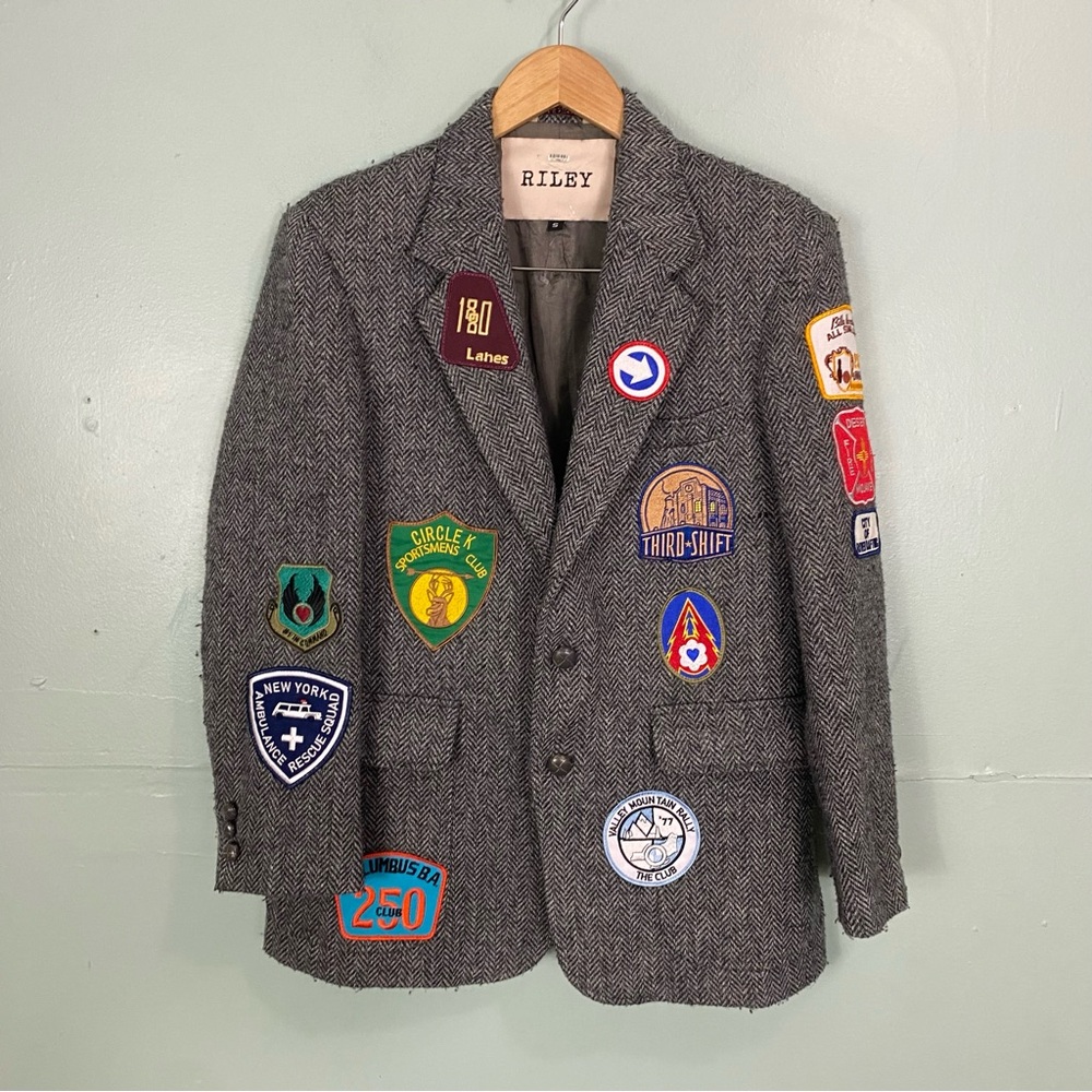 Riley Patchwork Relaxed Blazer Gray Herringbone S… - image 2